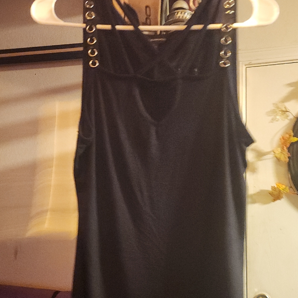 Rock & Republic Black Grommet Strappy Tank